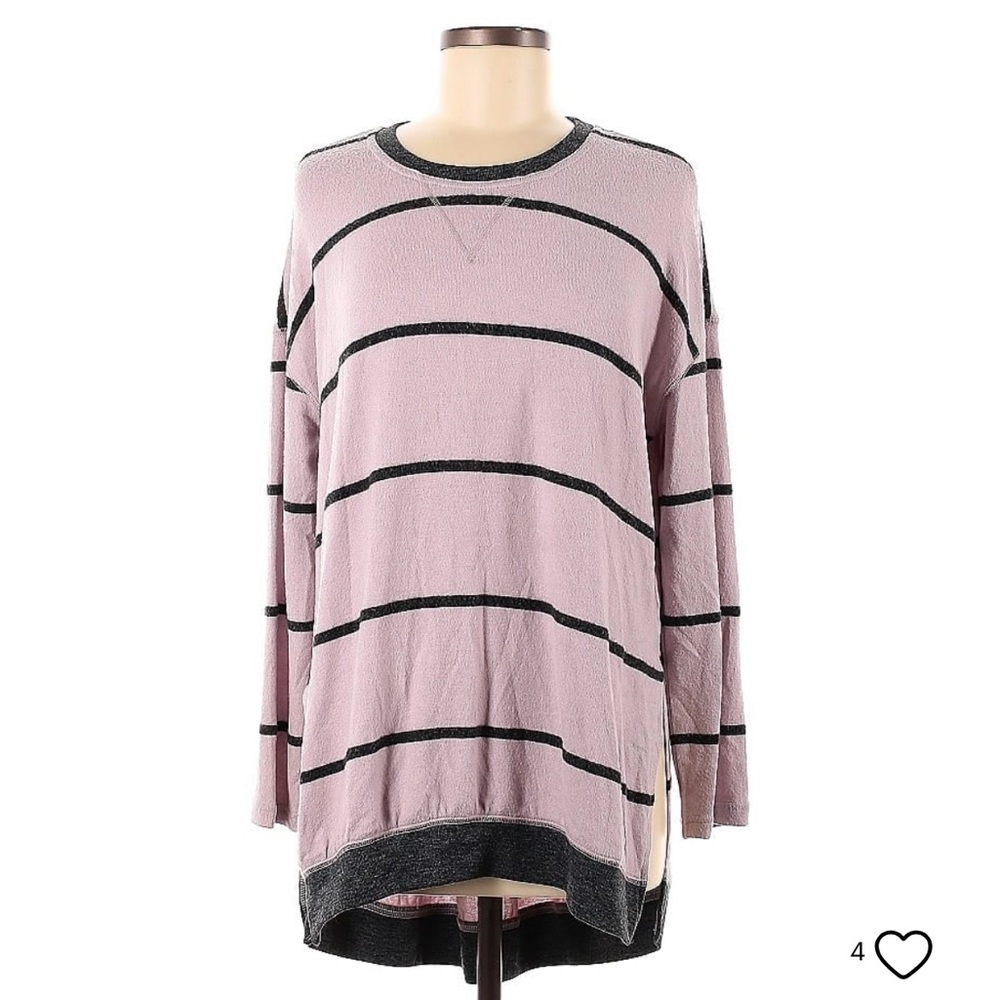 Melloday Stripe High/Low Fleece Tunic Mauve/Black XS